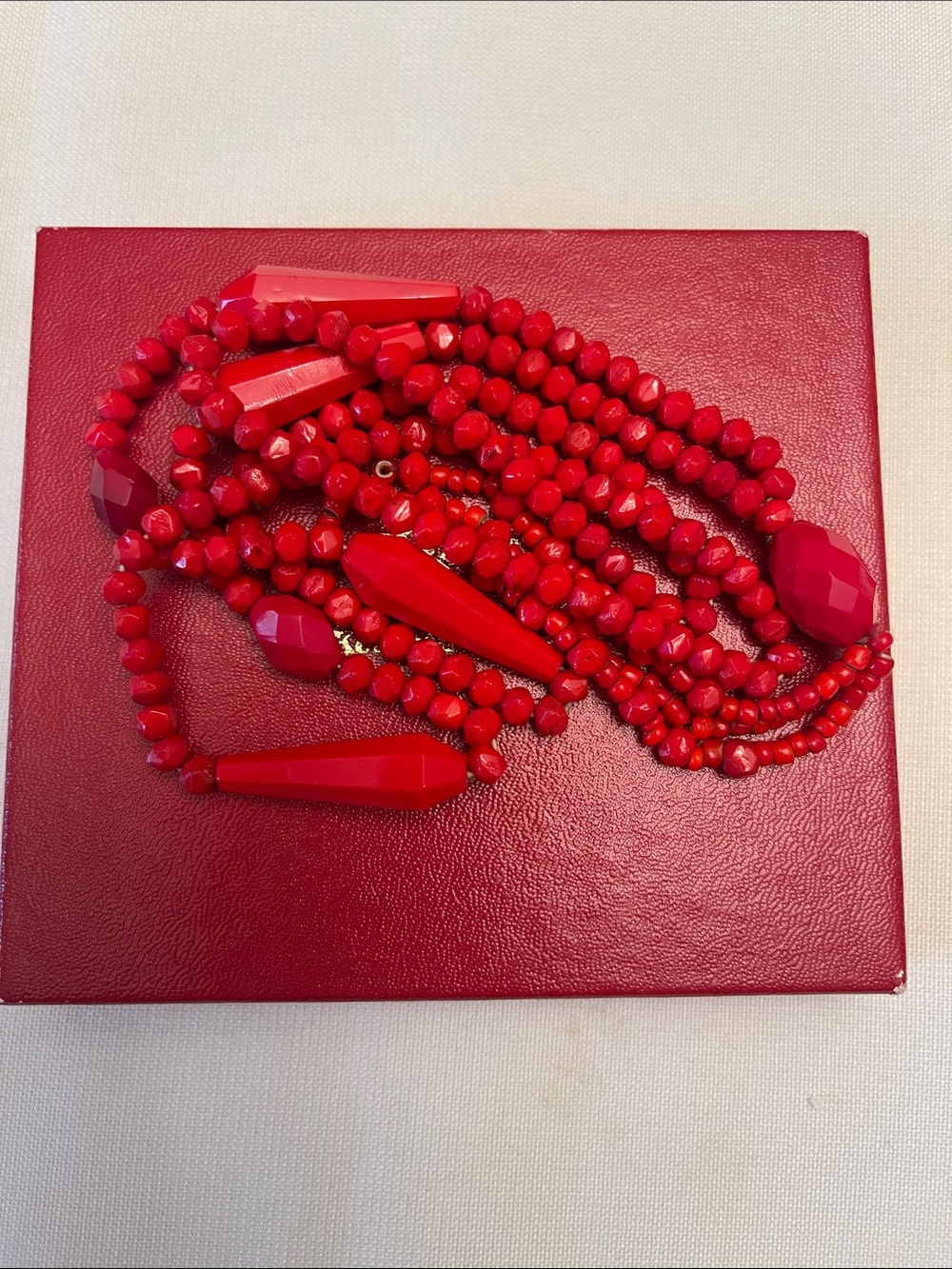 1920s! Authentic Vintage Antique Flapper Red Satiour Beaded Tassel Necklace - Picture 5 of 7